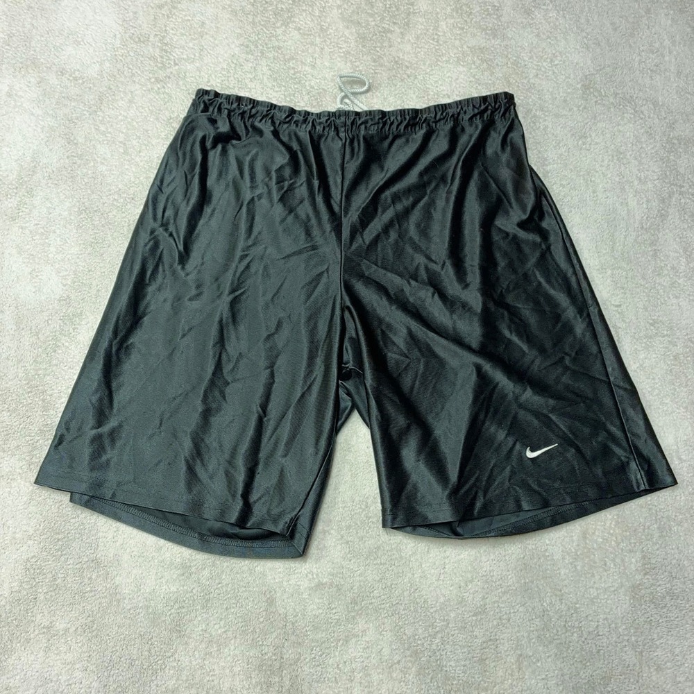 Vintage Nike Basketball Shorts Shiny Silky Dazzle Solid Black Swoosh Mens L